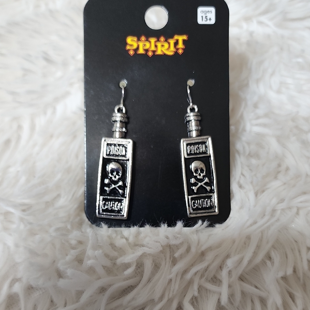 Spirit Poison Bottle Earrings with Skull Design